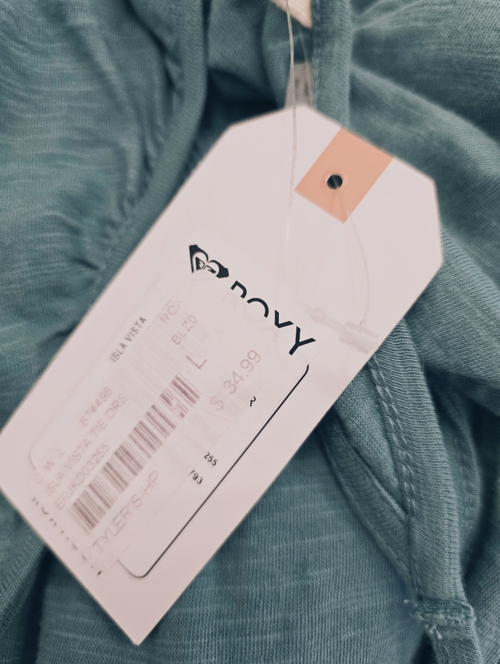 NWT! Roxy Turquoise V-Neck Tank Drawstring Sundress - Picture 3 of 3